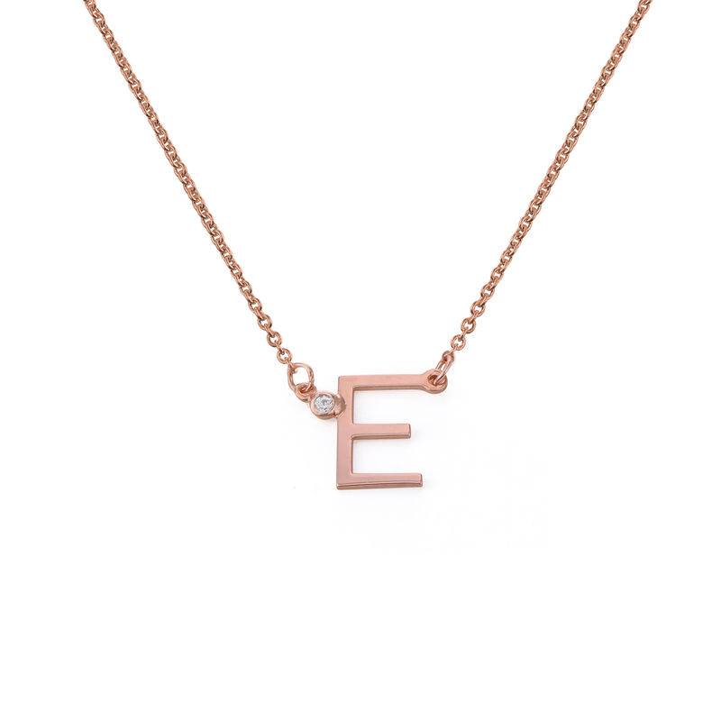 Initial Pendant Necklace with Cubic Zirconia in 18ct Rose Gold Plating-4 product photo
