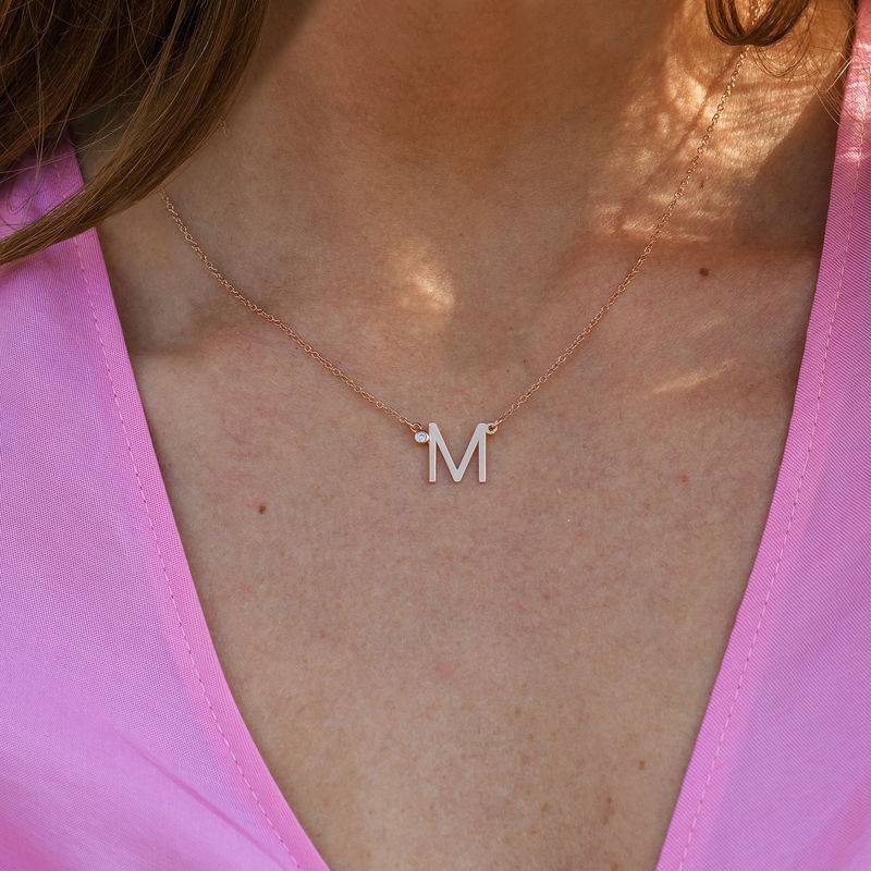 Initial Pendant Necklace with Cubic Zirconia in 18ct Rose Gold Plating-5 product photo