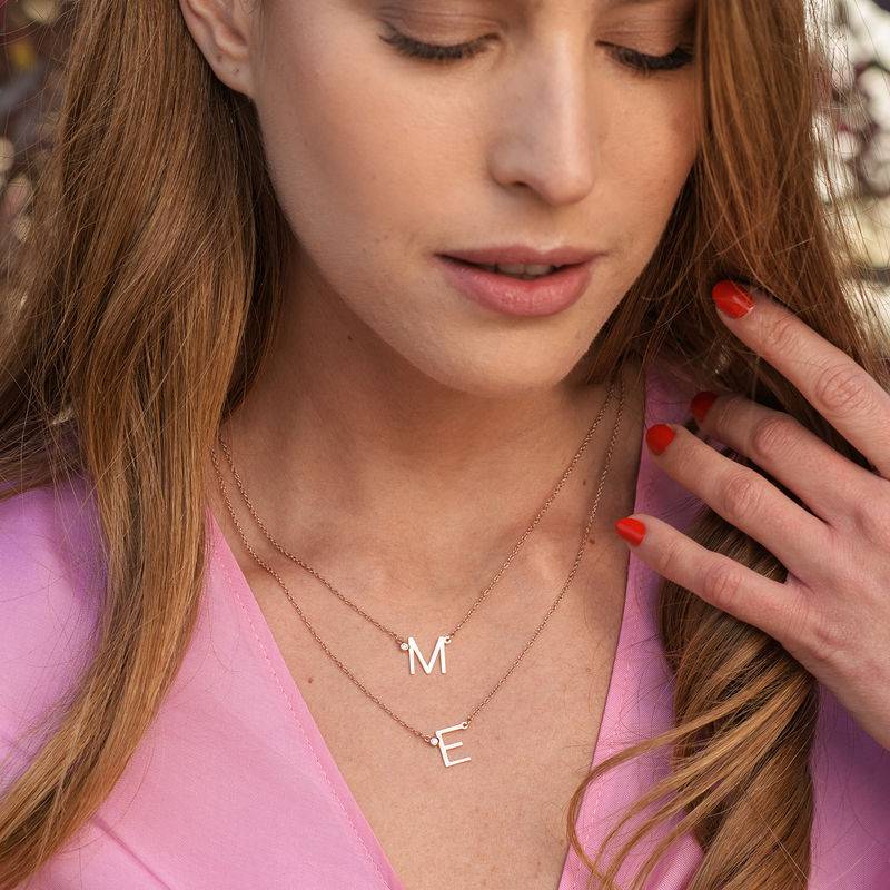 Initial Pendant Necklace with Cubic Zirconia in 18ct Rose Gold Plating-3 product photo