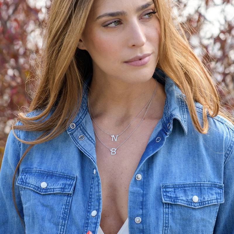 Initial Pendant Necklace with Cubic Zirconia in Sterling Silver-4 product photo