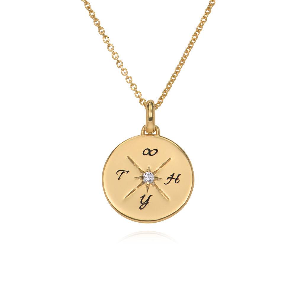 New England compass Necklace With Cubic Zirconia in 18k Gold Plating product photo