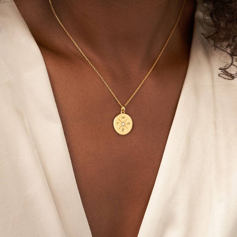 New England compass Necklace With Cubic Zirconia in 18k Gold Plating-3 product photo