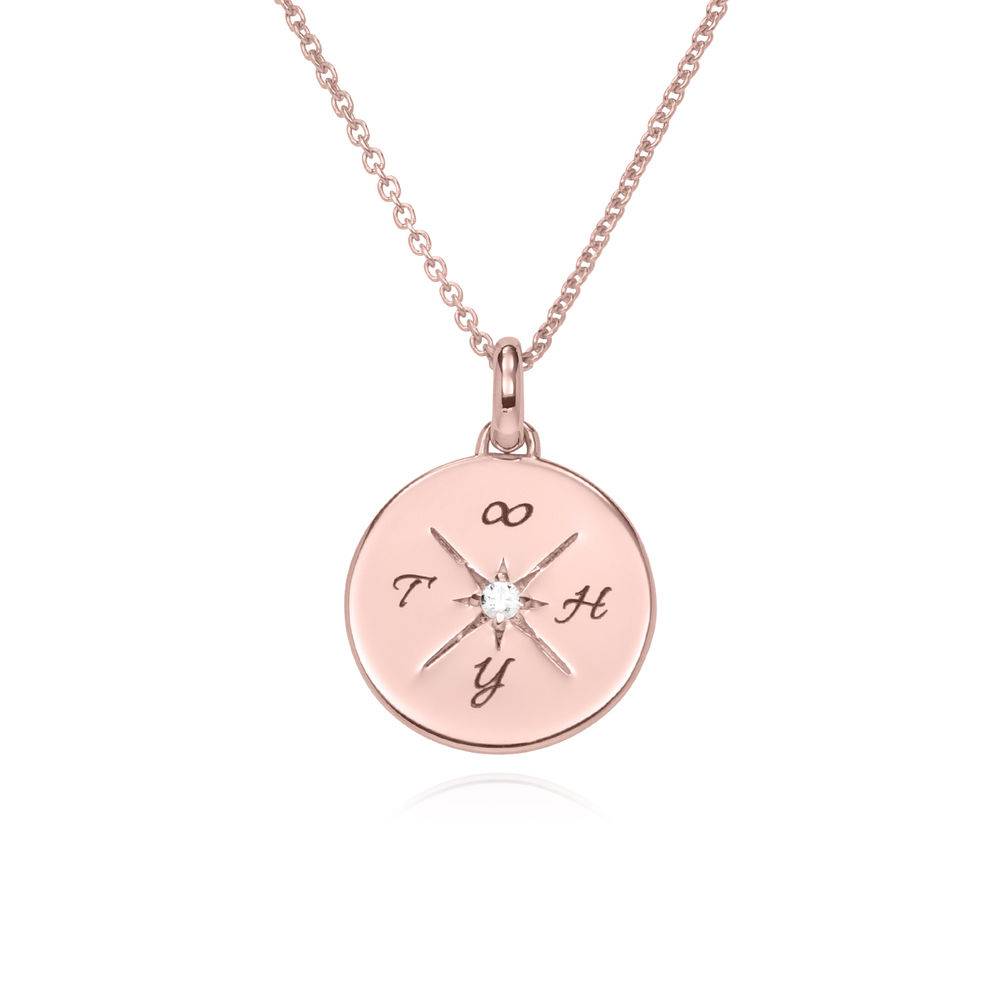 New England compass Necklace With Cubic Zirconia in 18k Rose Gold product photo