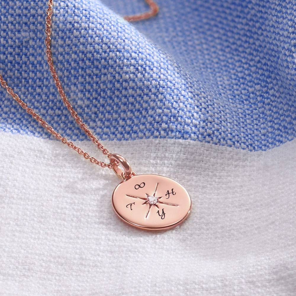New England compass Necklace With Cubic Zirconia in 18k Rose Gold Plating-3 product photo