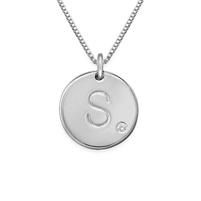 Charm Necklace with Initial and Diamond in Sterling Silver-4 product photo