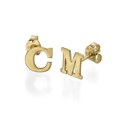 Initial Stud Earrings in 14ct Solid Gold - Print product photo