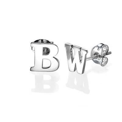 Print Initial Stud Earrings in Sterling Silver-2 product photo