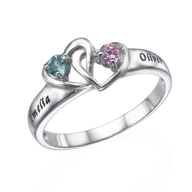 Interlocking Heart Ring with Birthstones product photo