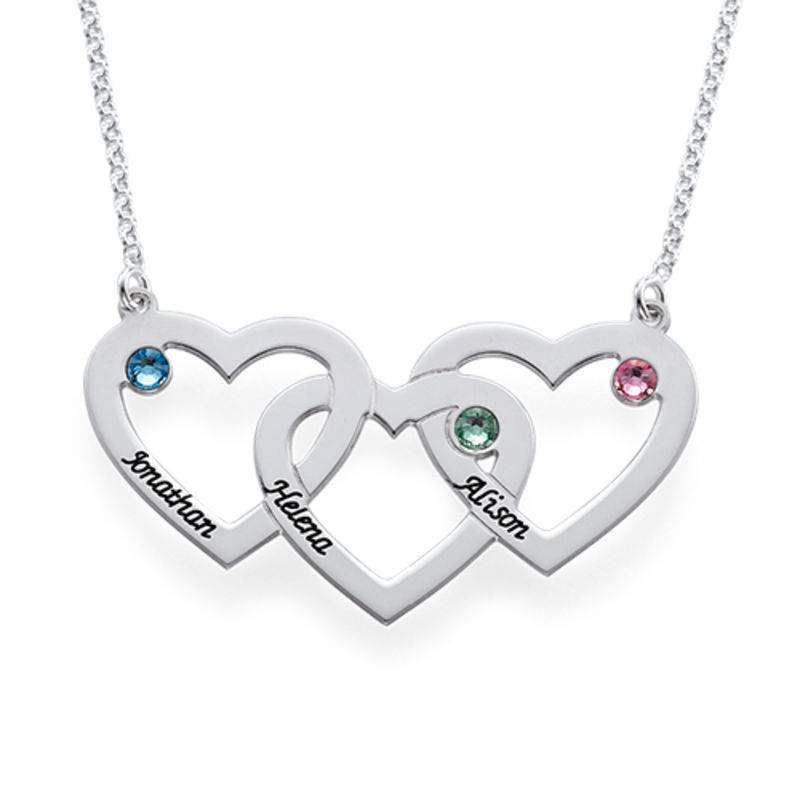 Hjerte i hjerte halskæde med fødselssten i sølv produkt billede