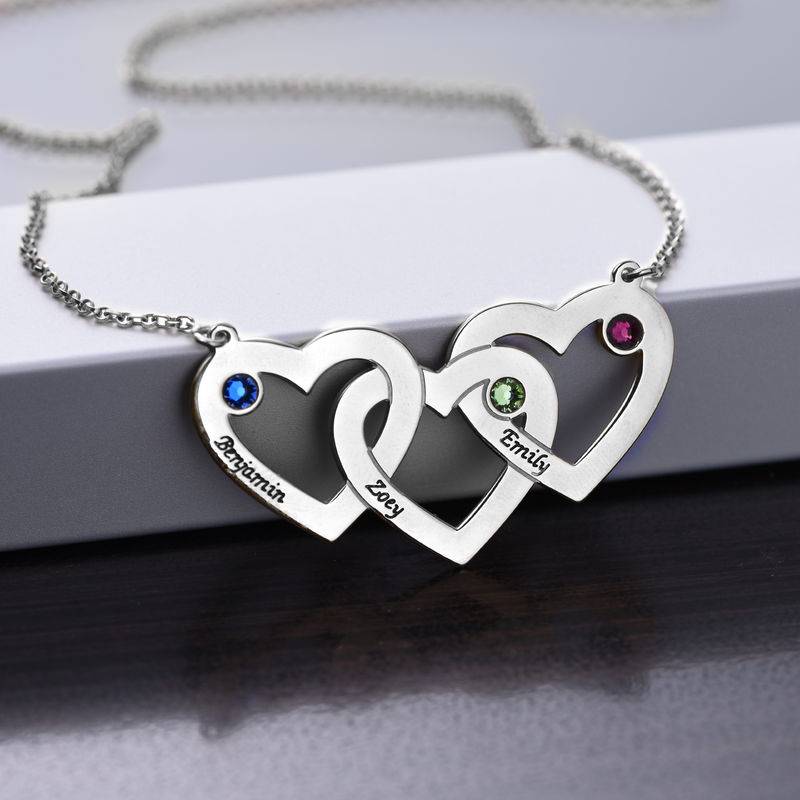 Hjerte i hjerte halskæde med fødselssten i sølv-3 produkt billede