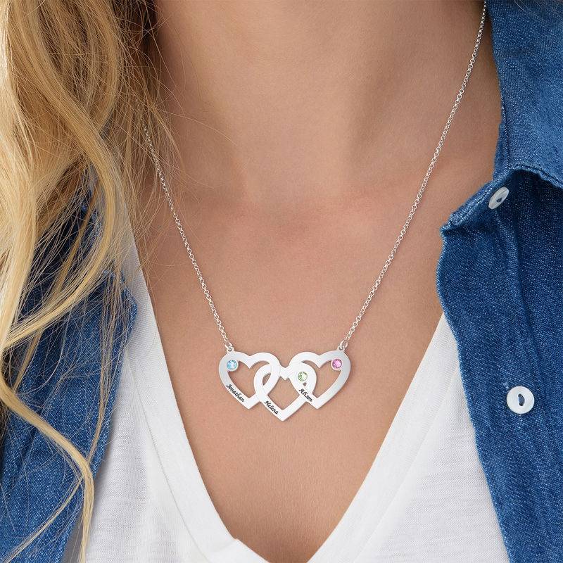 Hjerte i hjerte halskæde med fødselssten i sølv-2 produkt billede