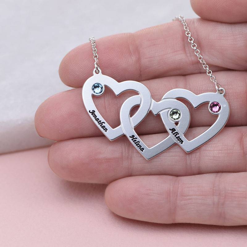 Hjerte i hjerte halskæde med fødselssten i sølv-4 produkt billede