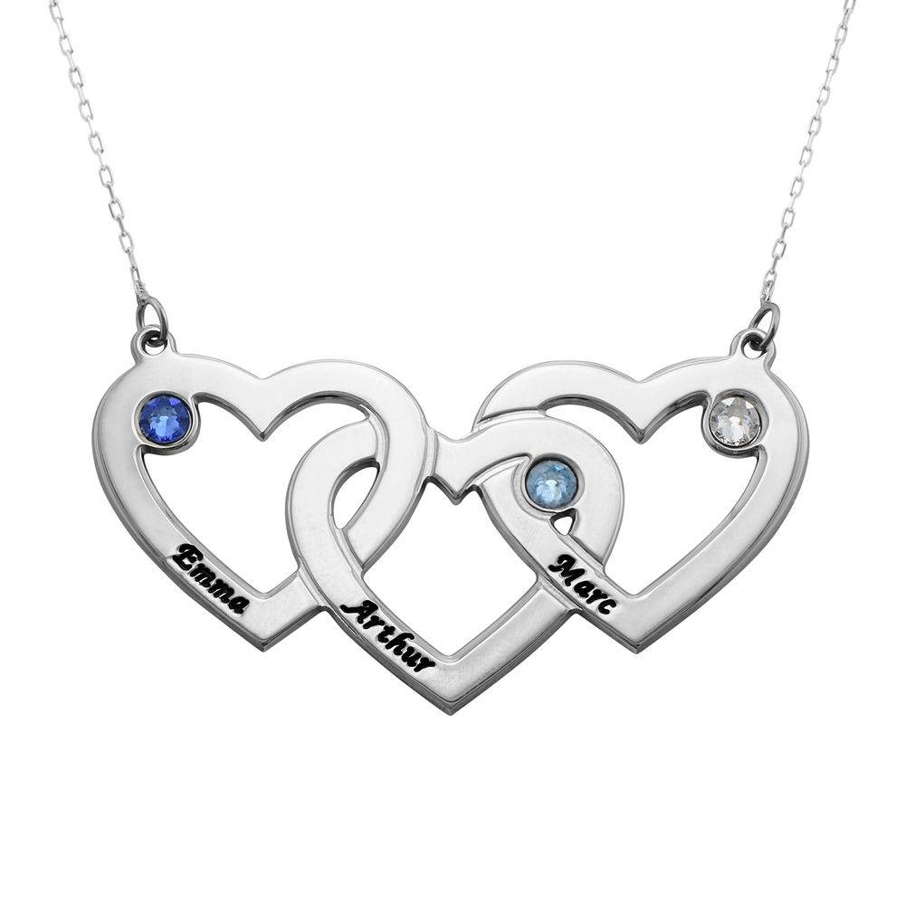 Intertwined Hearts Necklace with Birthstones in 10k White Gold product photo