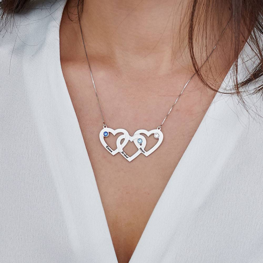 Intertwined Hearts Necklace with Birthstones in 10ct White Gold-4 product photo