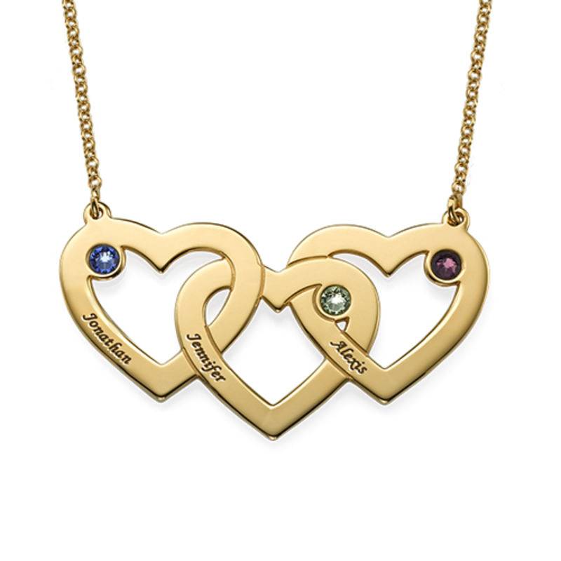 Intertwined Hearts Necklace with Birthstones in 18ct Gold Vermeil-3 product photo