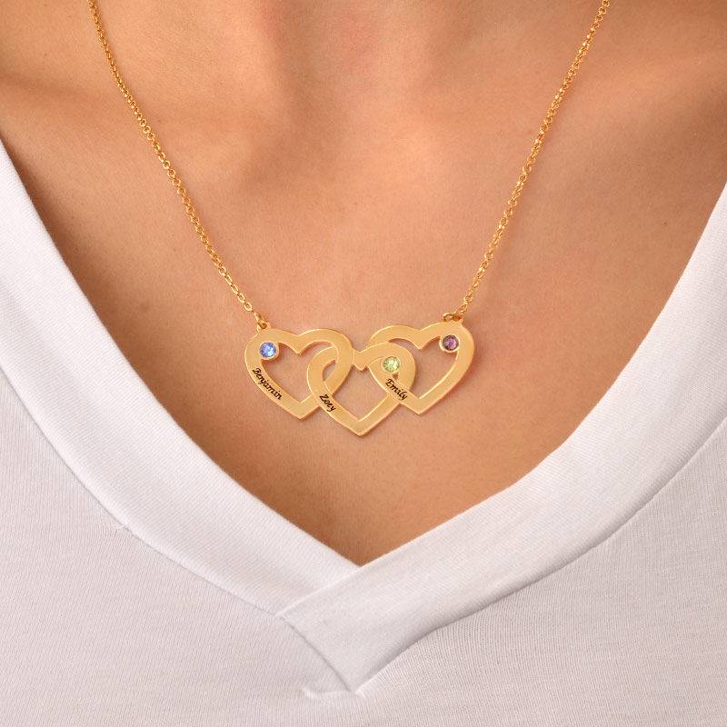 Intertwined Hearts Necklace with Birthstones in 18ct Gold Vermeil-3 product photo