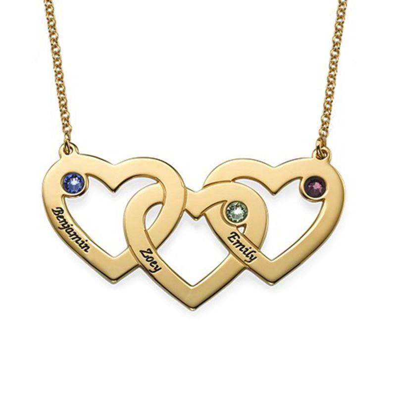 Intertwined Hearts Necklace with Birthstones in 18ct Gold Plating-1 product photo