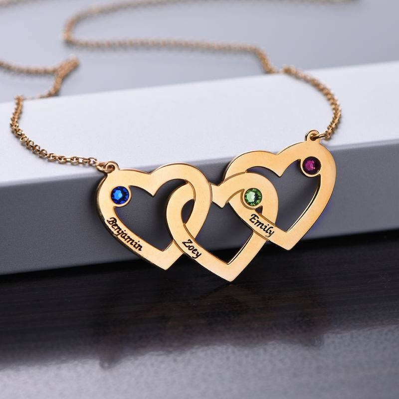 Intertwined Hearts Necklace with Birthstones in 18ct Gold Plating-3 product photo