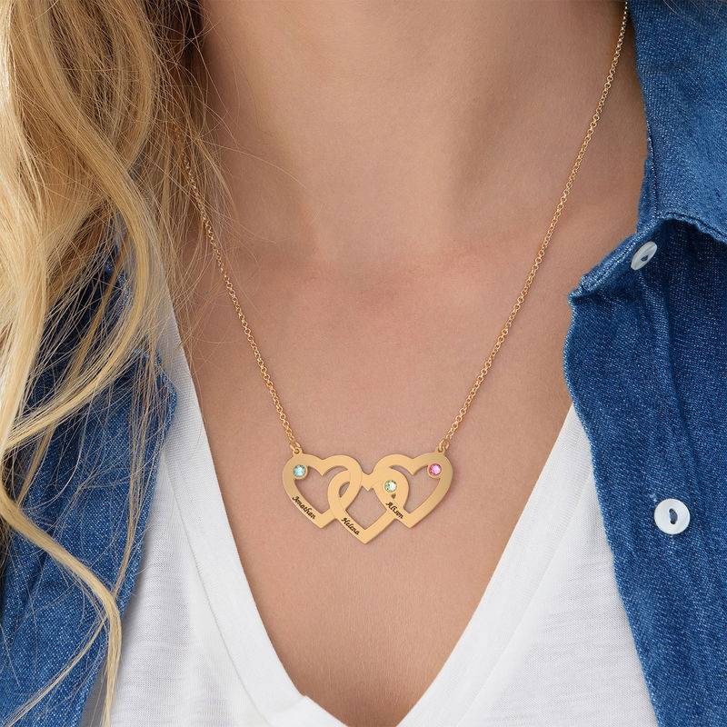 Intertwined Hearts Necklace with Birthstones in 18ct Gold Plating-2 product photo