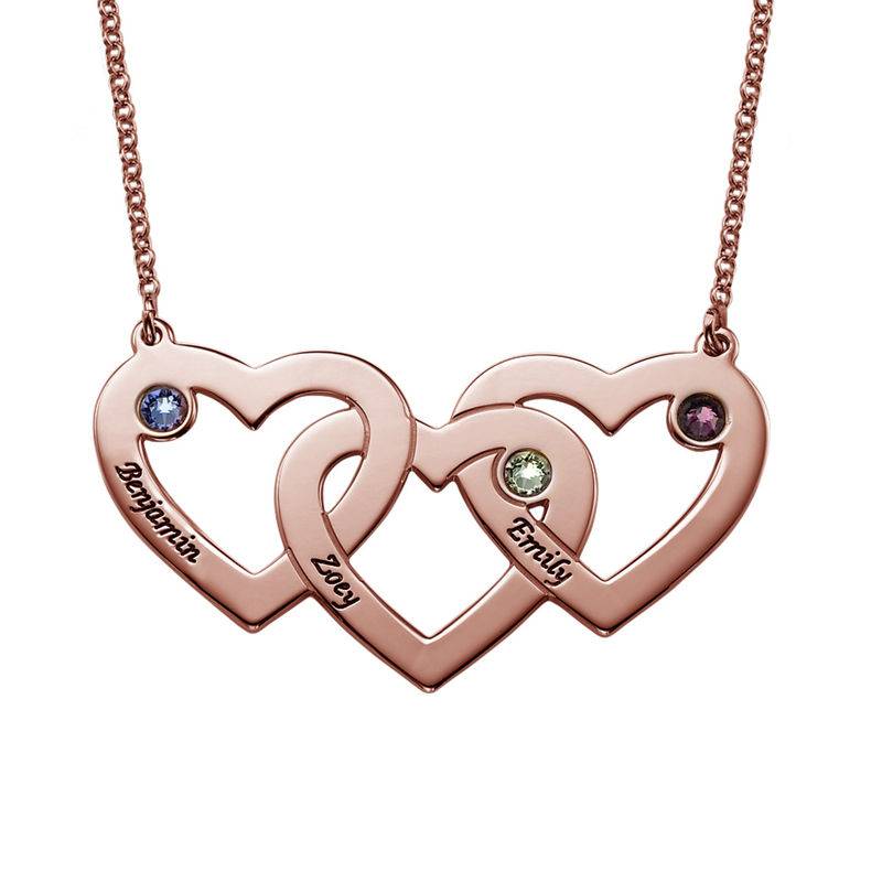 Intertwined Hearts Necklace with Birthstones in 18ct Rose Gold Plating product photo