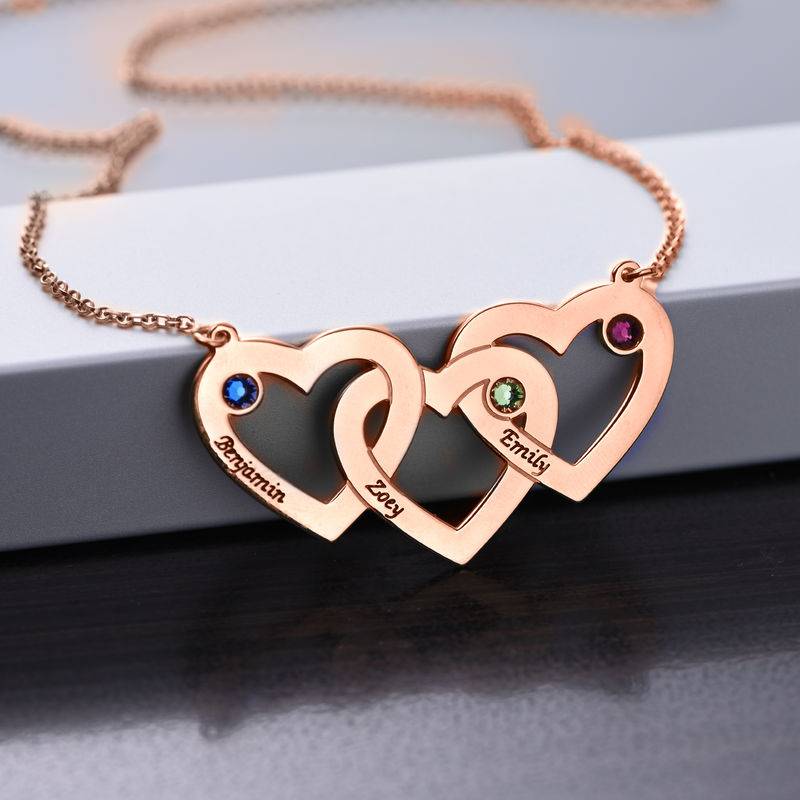Intertwined Hearts Necklace with Birthstones - Rose Gold Plated product photo