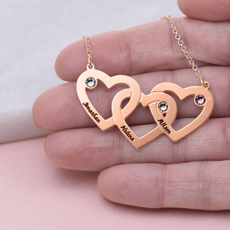 Intertwined Hearts Necklace with Birthstones in 18ct Rose Gold Plating-3 product photo