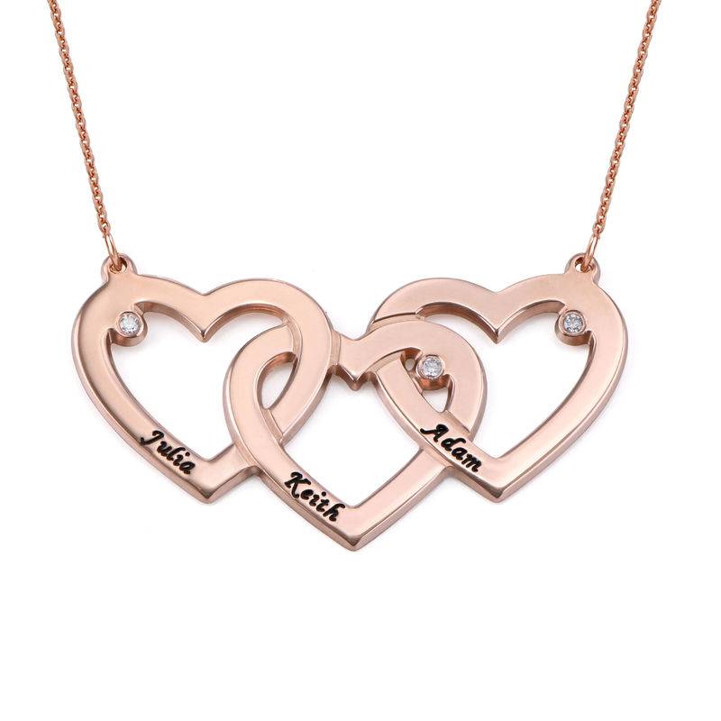 Intertwined Hearts Necklace with Diamonds in 18ct Rose Gold Plating-1 product photo