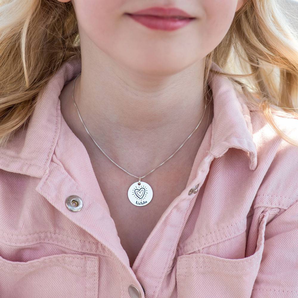 Kids Drawing Disc Necklace in Sterling Silver-5 product photo