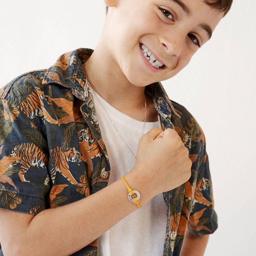 Kids ID Wax Cord Bracelet in Sterling Silver-6 product photo