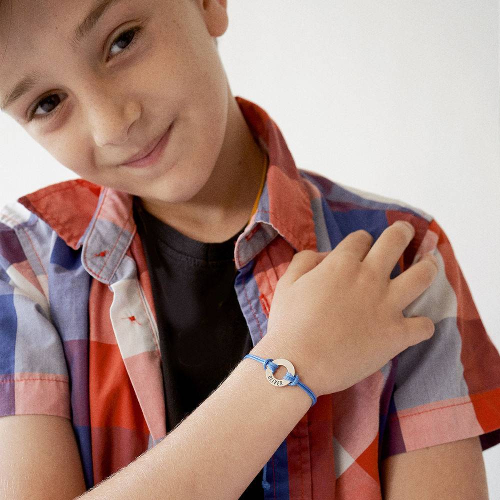 Kids ID Wax Cord Bracelet in Sterling Silver-7 product photo
