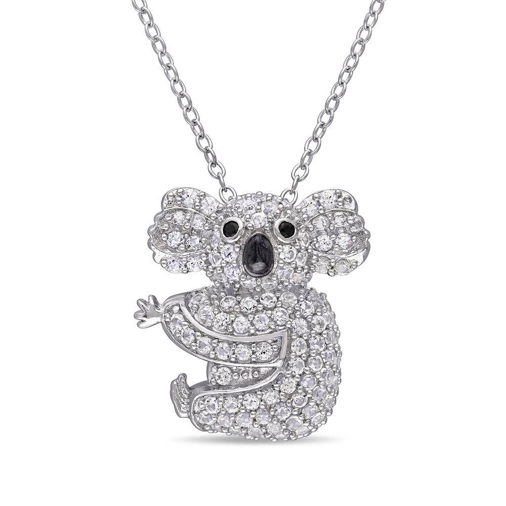 Koala Necklace with Lab-Created White Sapphire & Black Spinel in Sterling Silver and Rhodium Plated-1 product photo