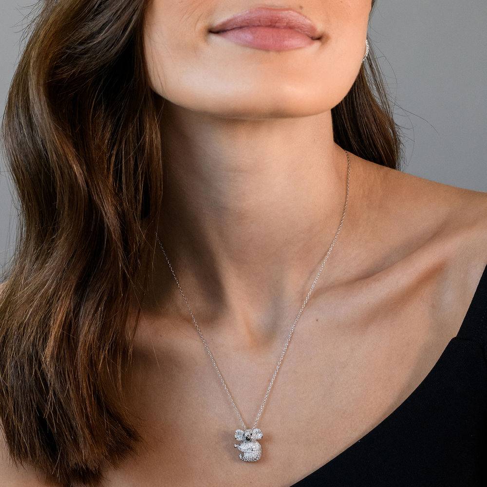 Koala Necklace with Lab-Created White Sapphire & Black Spinel in Sterling Silver and Rhodium Plated-3 product photo