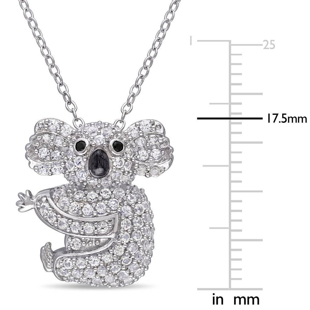 Koala Necklace with Lab-Created White Sapphire & Black Spinel in Sterling Silver and Rhodium Plated-5 product photo
