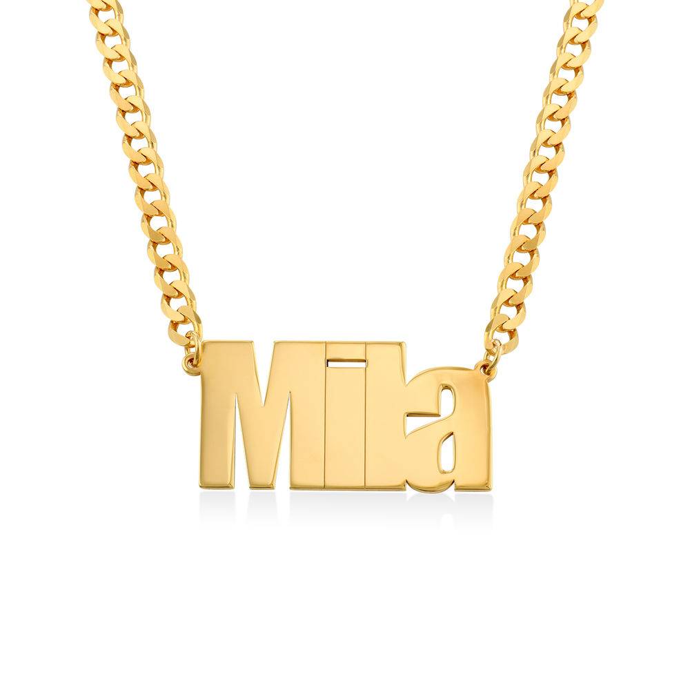 Large Custom Name Necklace with Gourmet Chain in 18ct Gold Plating product photo