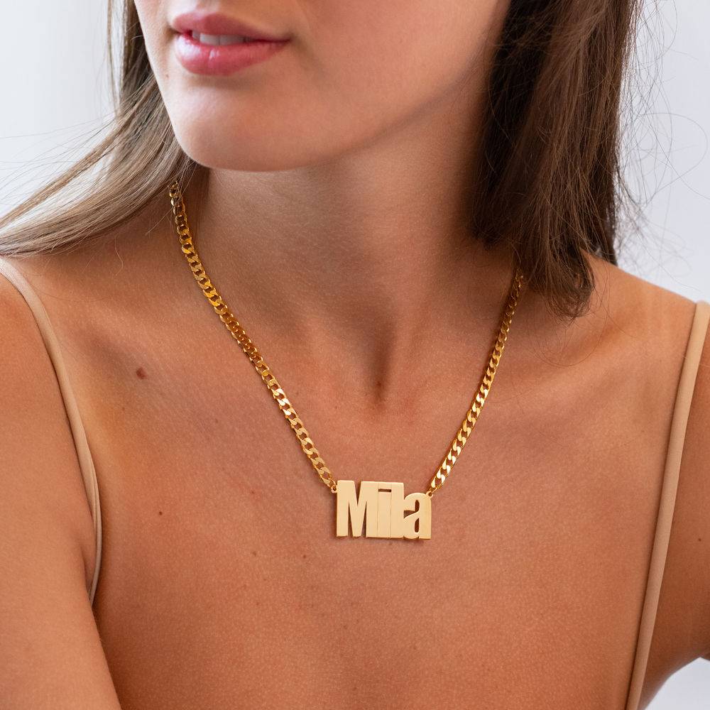 Large Custom Name Necklace with Gourmet Chain in Gold Plating-3 product photo