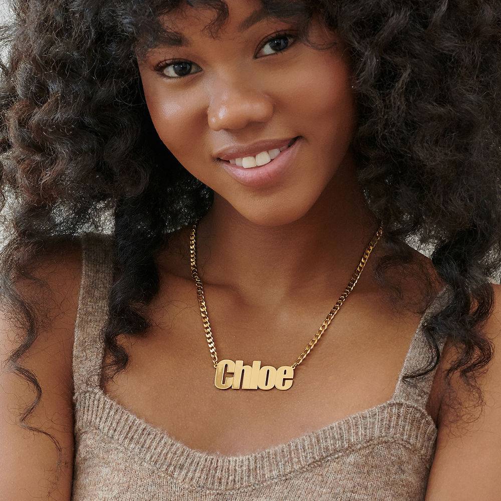 Large Custom Name Necklace with Gourmet Chain in Gold Vermeil-4 product photo
