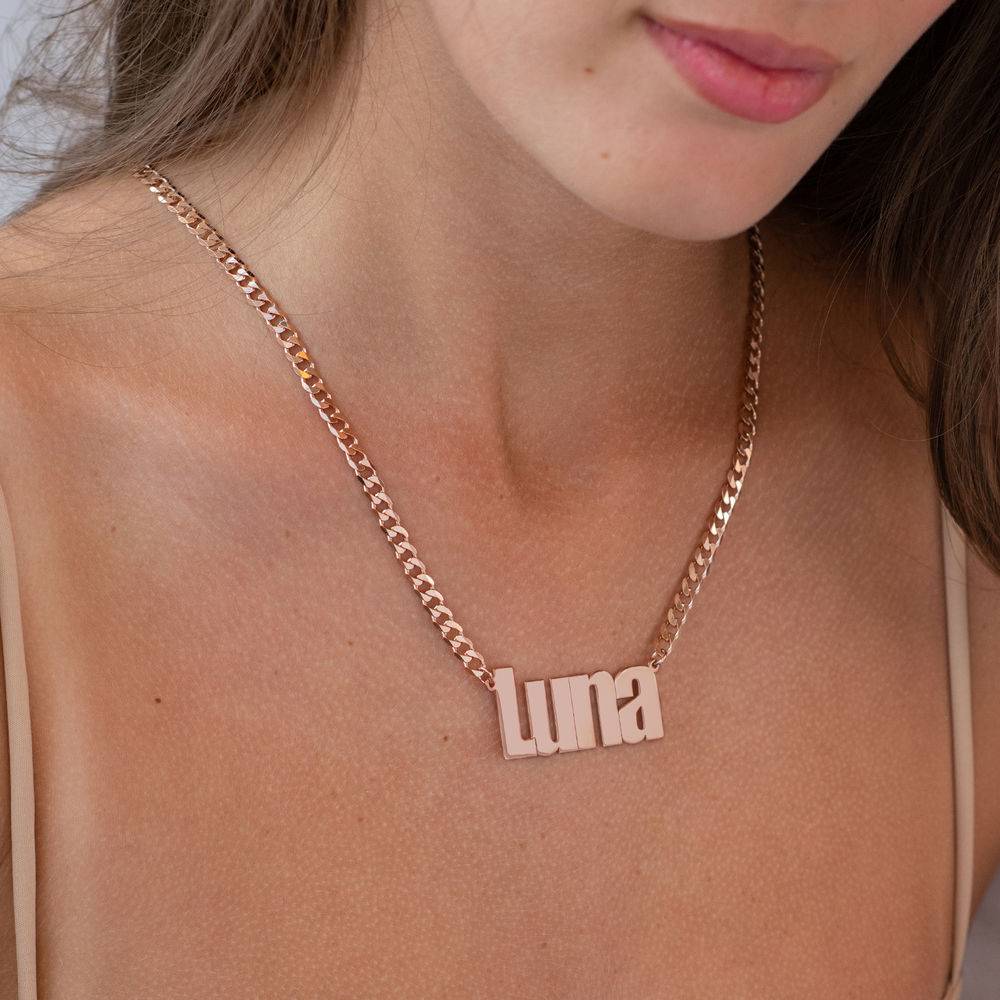 Large Custom Name Necklace with Gourmet Chain in Rose Gold Plating-1 product photo