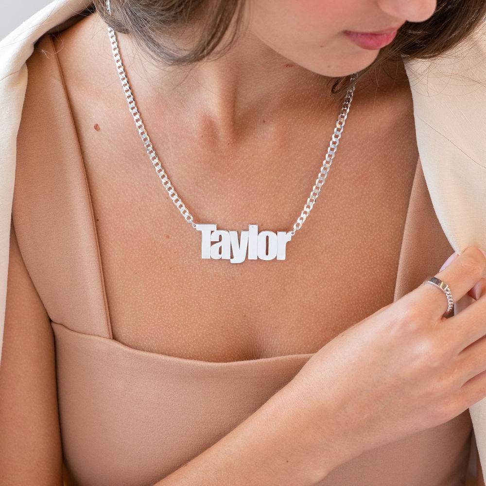 Large Custom Name Necklace with Gourmet Chain in Sterling Silver-2 product photo