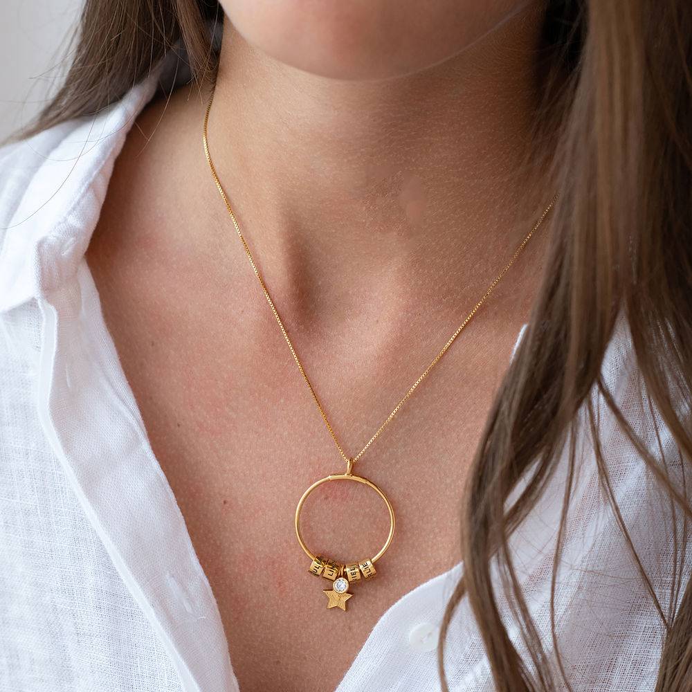 Large Linda Circle Pendant Necklace with 0.10 ct Diamond in 18ct Gold Vermeil-3 product photo