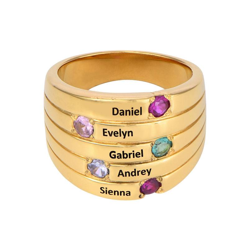 Large Personalized Mother ring in Gold Vermeil with 5 Birthstones product photo