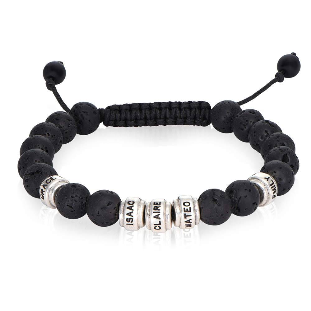 Schwarzes Armband mit Lavasteinen und silbernen Beads für Herren Produktfoto