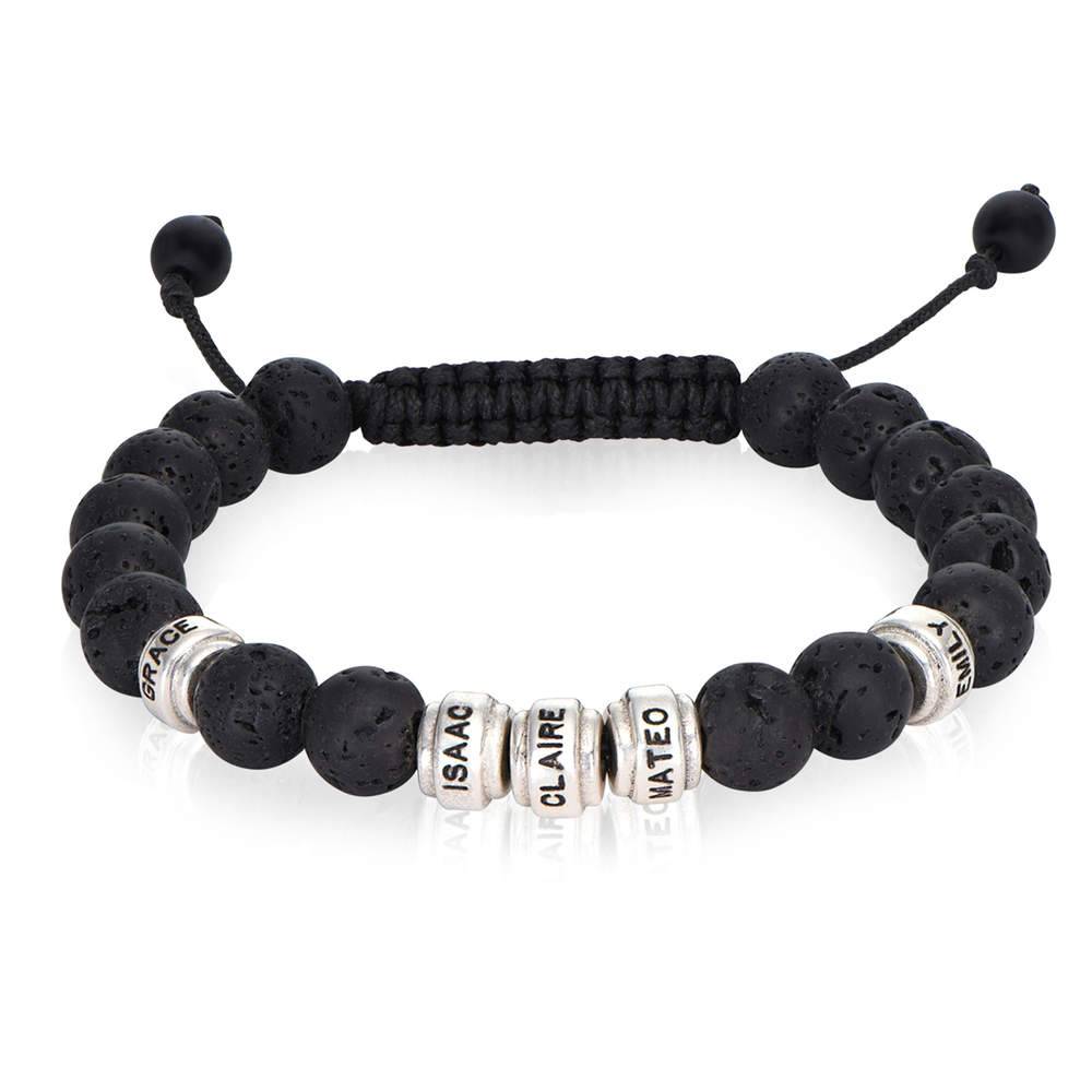 Men's Black Lava Stone Beaded Bracelet – Stainless Steel Chain Bangle Wristband