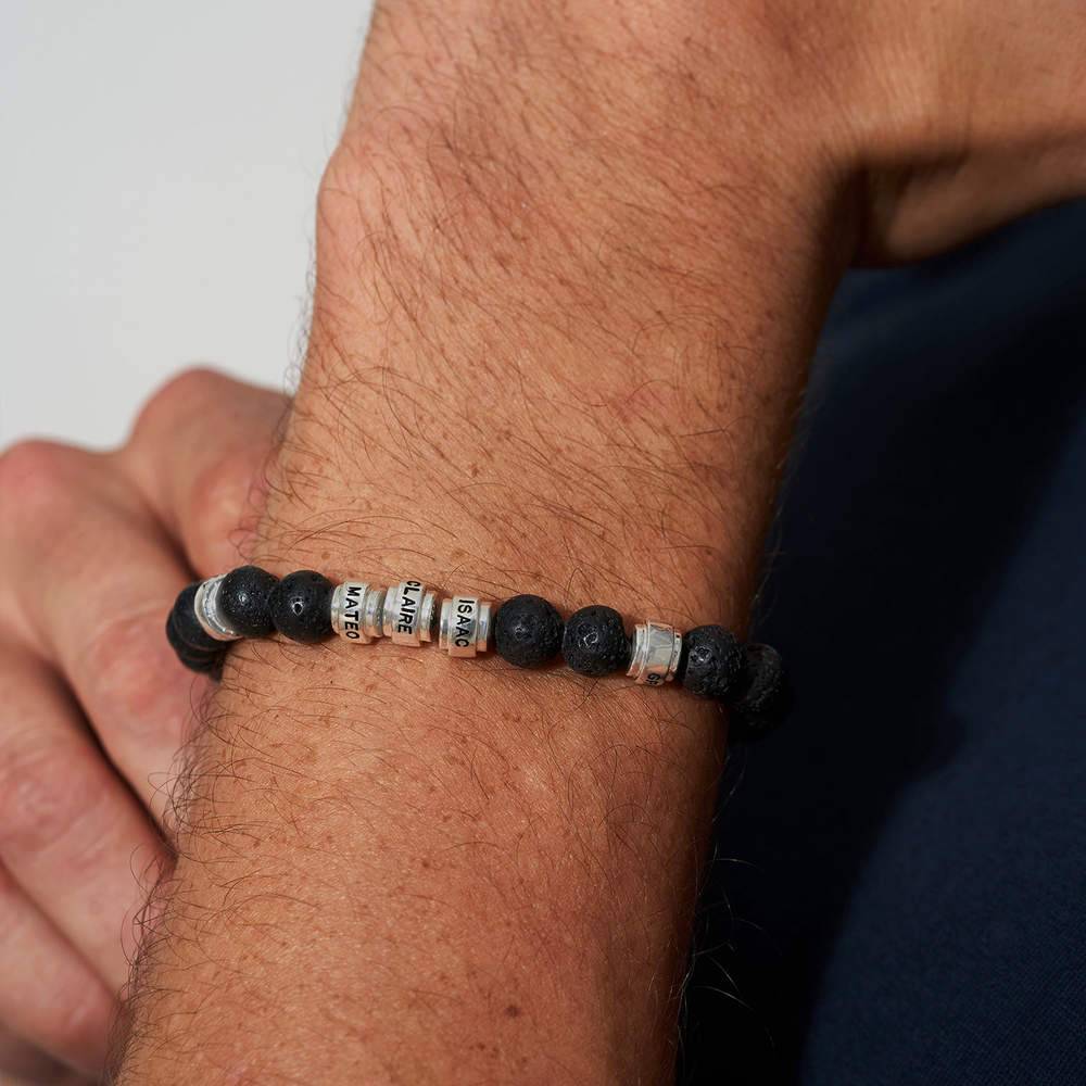 Lava Stones & Custom Beads – Men's Beaded Bracelet in Sterling Silver-5 product photo