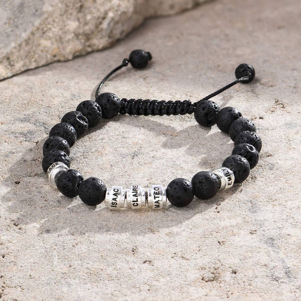 Schwarzes Armband mit Lavasteinen und silbernen Beads für Herren-2 Produktfoto