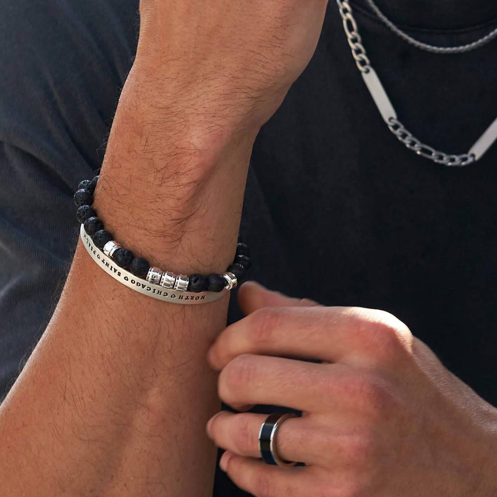 Lavastenen & Zilveren Gepersonaliseerde Kralen - Armband voor Heren-5 Productfoto