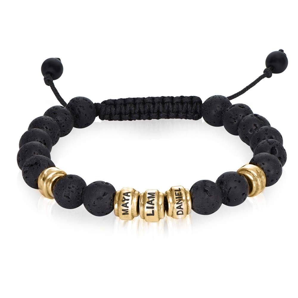 Schwarzes Armband mit Lavasteinen und vergoldeten Beads für Herren Produktfoto