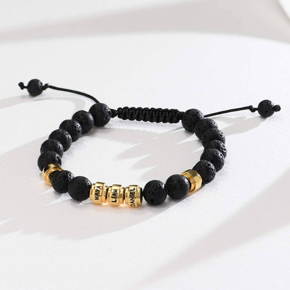 Schwarzes Armband mit Lavasteinen und Vermeil-Beads  für Herren-2 Produktfoto