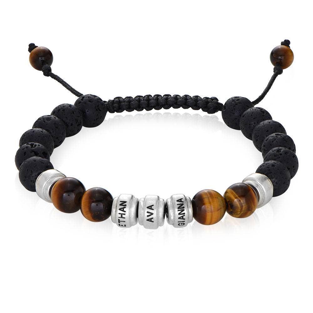Lava Stones & Tiger Eye Stones Beaded Men's Bracelet in Sterling product photo
