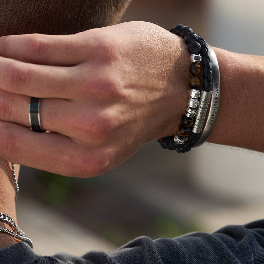 Schwarzes Armband mit Lavasteinen und Tigeraugen für Herren-4 Produktfoto
