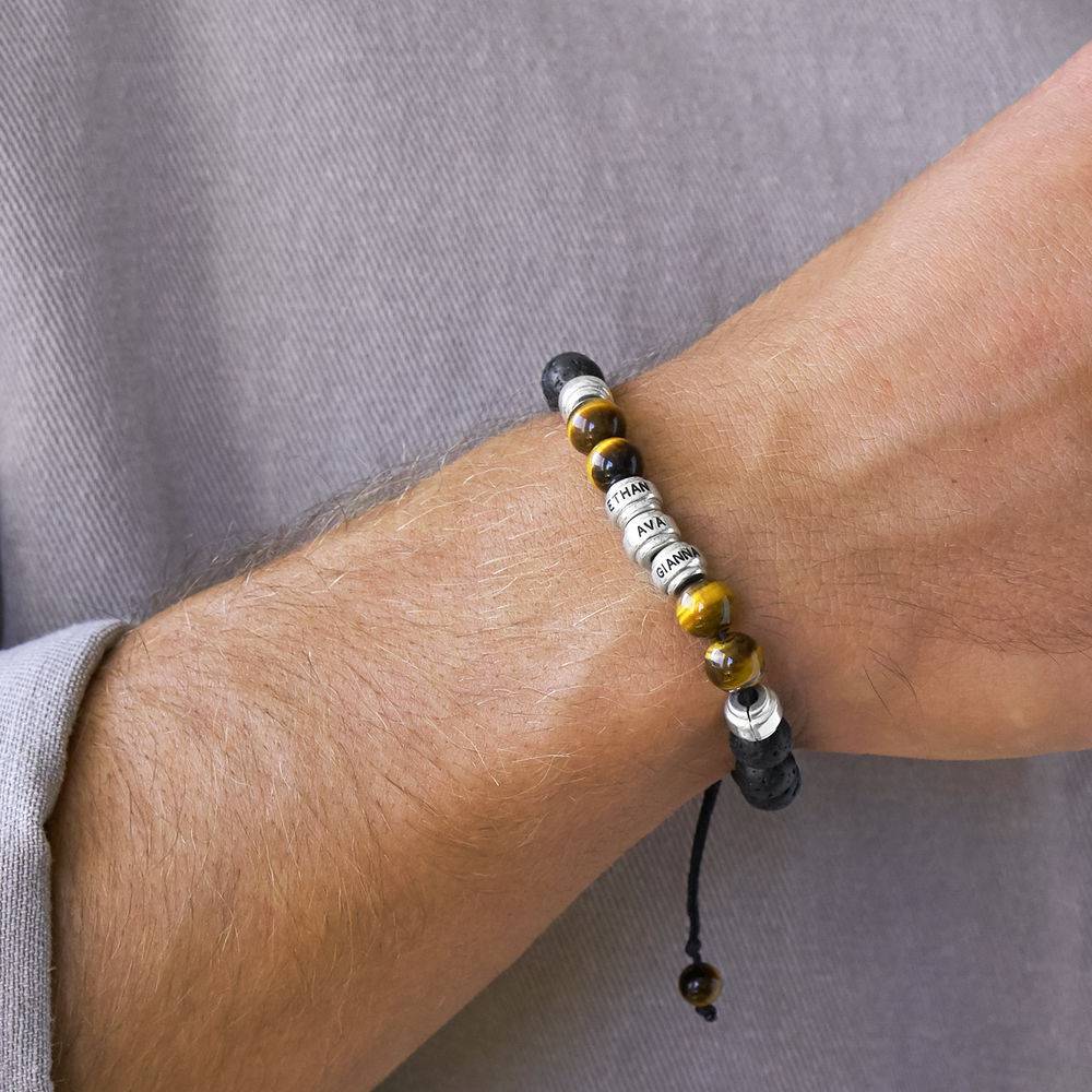 Lava Stones & Tiger Eye Stones Beaded Men's Bracelet in Sterling Silver-4 product photo